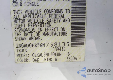 2016 Nissan Frontier Sv from USA, damaged, VIN 1N6AD0ER5GN758135